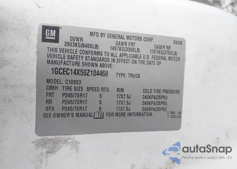 2009 Chevrolet Silverado C1500 из США, поврежденный, VIN 1GCEC14X59Z104468